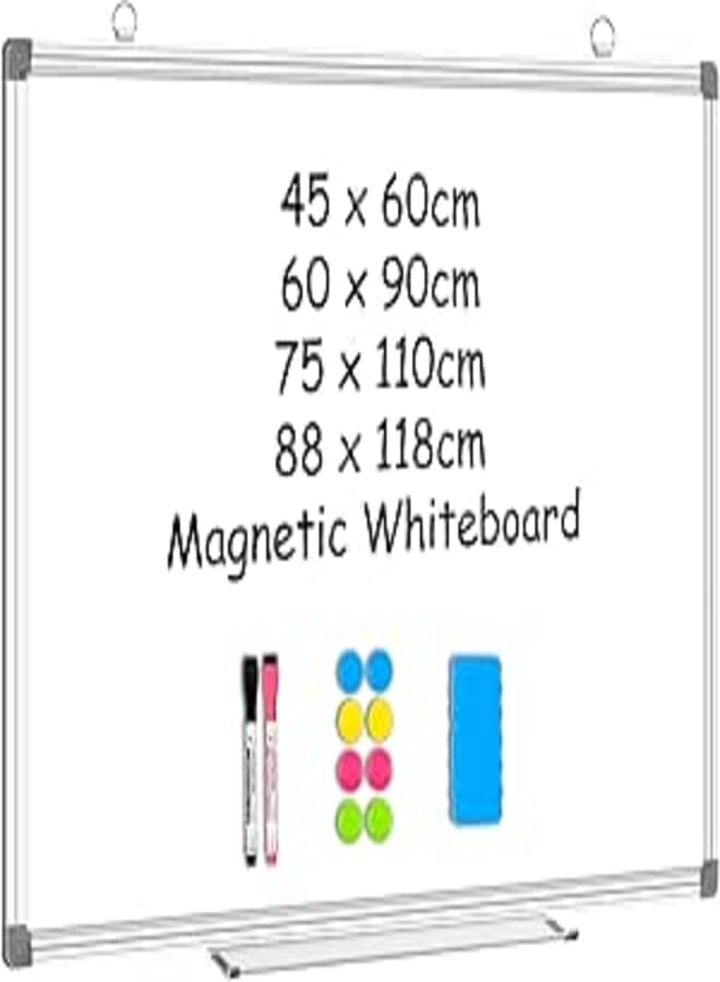 4 THOUGHT Magnetic Whiteboard 60 x 90 cm Large White Board for Wall Dry Erase Board with 2 Markers 8 Magnets and 1 Eraser Whiteboards for School Home Office